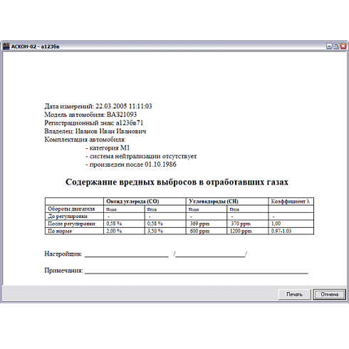 АСКОН-02.44 СТАНДАРТ ПМ-Т газоанализатор автомобильный 2 компонентный II класса